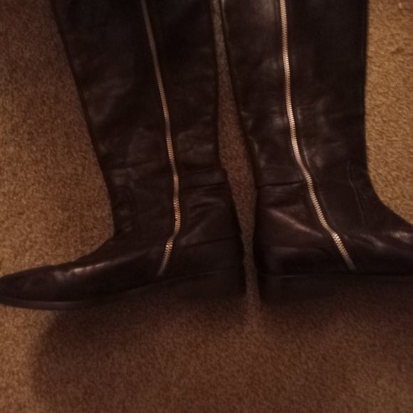 Michael Kors Black leather Riding Boot side zip logo size 9m - Picture 2 of 5